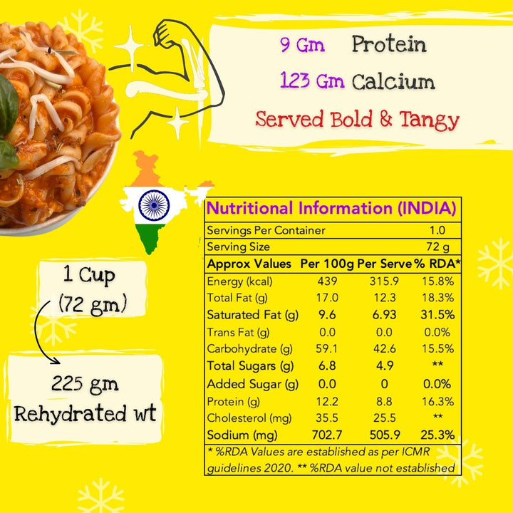 Tomaato Riot Instant Pasta | Freeze Dried-Ready To Eat Food | Travel Friendly | 225 GM