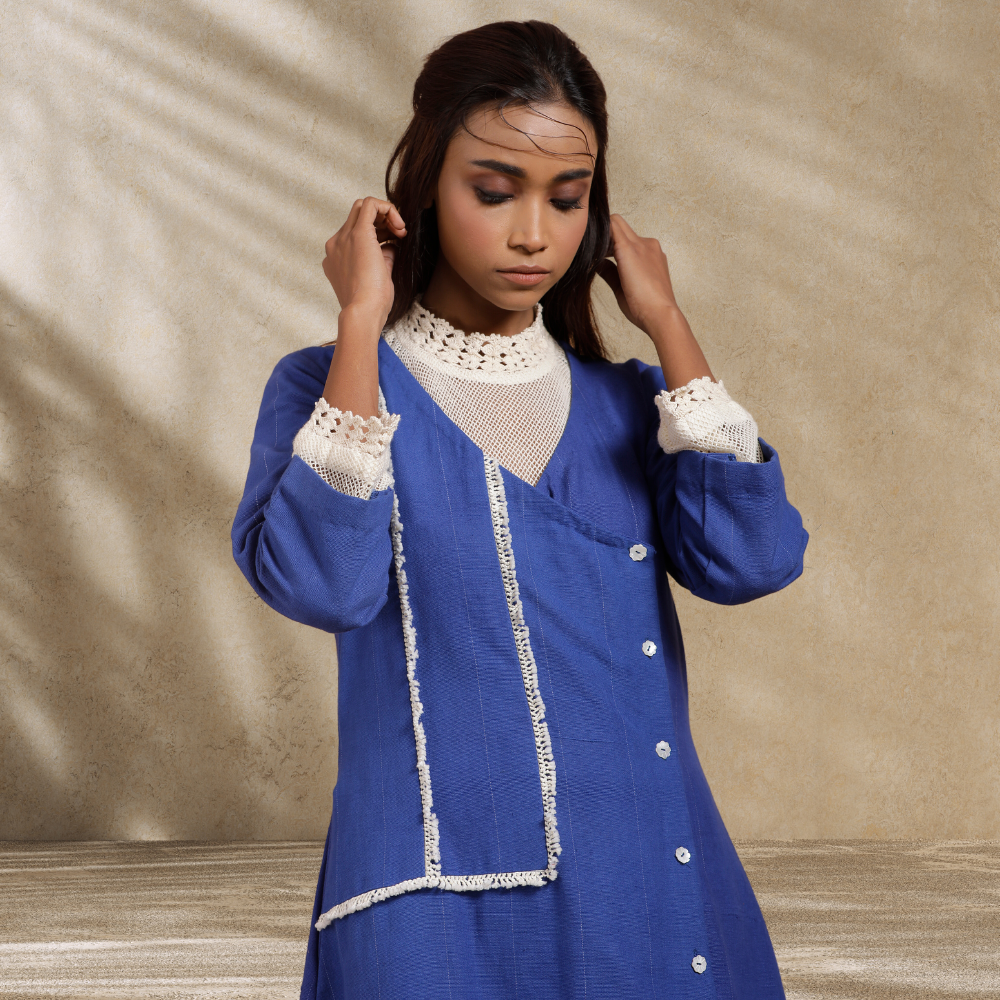 Indigo Dress | Adorned With Knotted Lace | Hand-Crafted