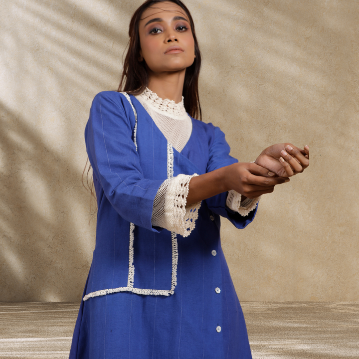 Indigo Dress | Adorned With Knotted Lace | Hand-Crafted