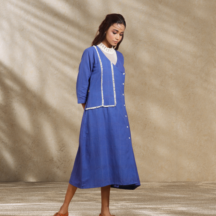 Indigo Dress | Adorned With Knotted Lace | Hand-Crafted