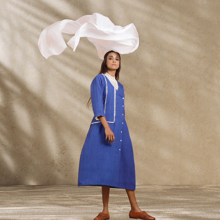 Indigo Dress | Adorned With Knotted Lace | Hand-Crafted