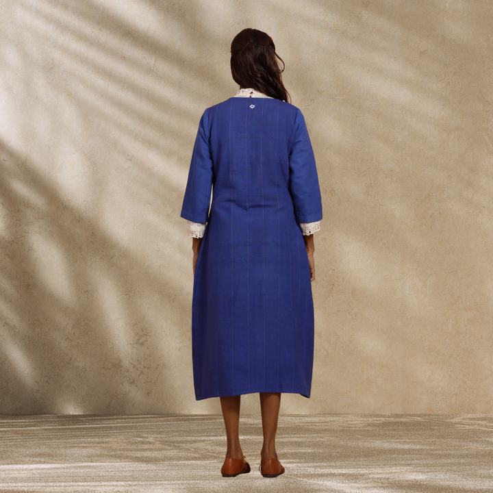 Indigo Dress | Adorned With Knotted Lace | Hand-Crafted
