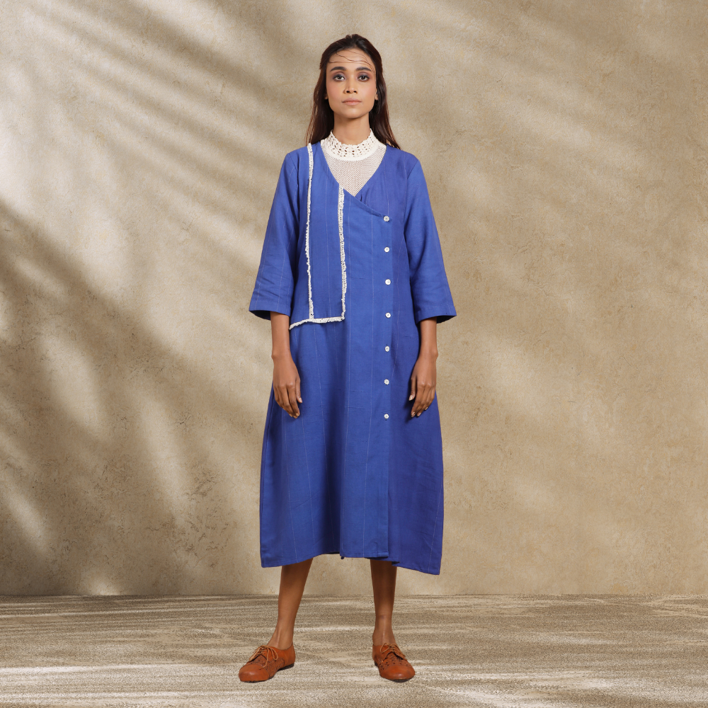 Indigo Dress | Adorned With Knotted Lace | Hand-Crafted