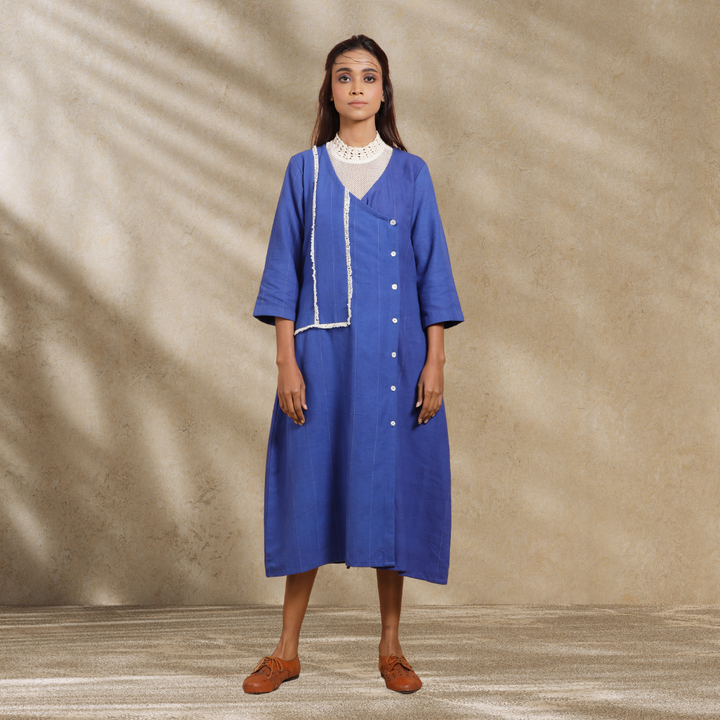 Indigo Dress | Adorned With Knotted Lace | Hand-Crafted