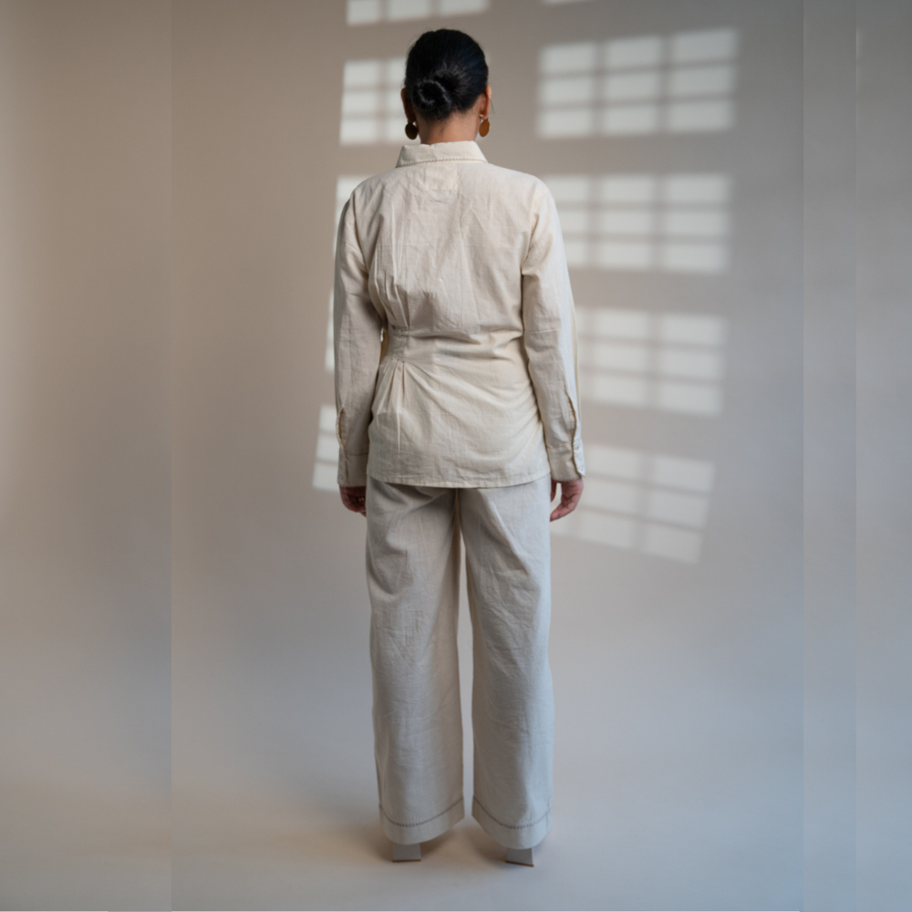 Ivory Belt Shirt | Easygoing Charm | Crafted with Kantha Detailing