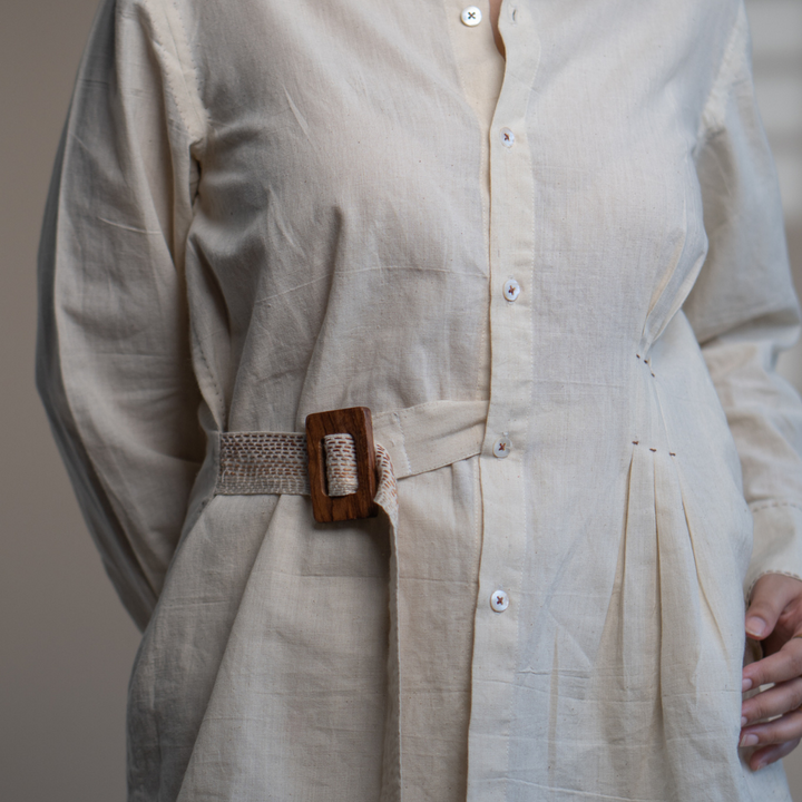 Ivory Belt Shirt | Easygoing Charm | Crafted with Kantha Detailing