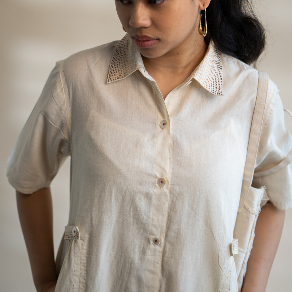 Ivory Button Down Relaxed Dress | All Season | Tailored for Comfort