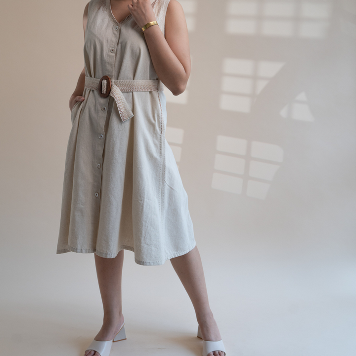 Ivory Trench Dress | Kantha Embroidered | Timeless Style for Every Day