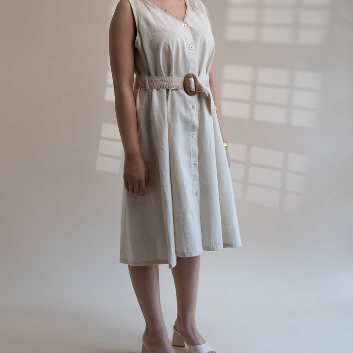 Ivory Trench Dress | Kantha Embroidered | Timeless Style for Every Day