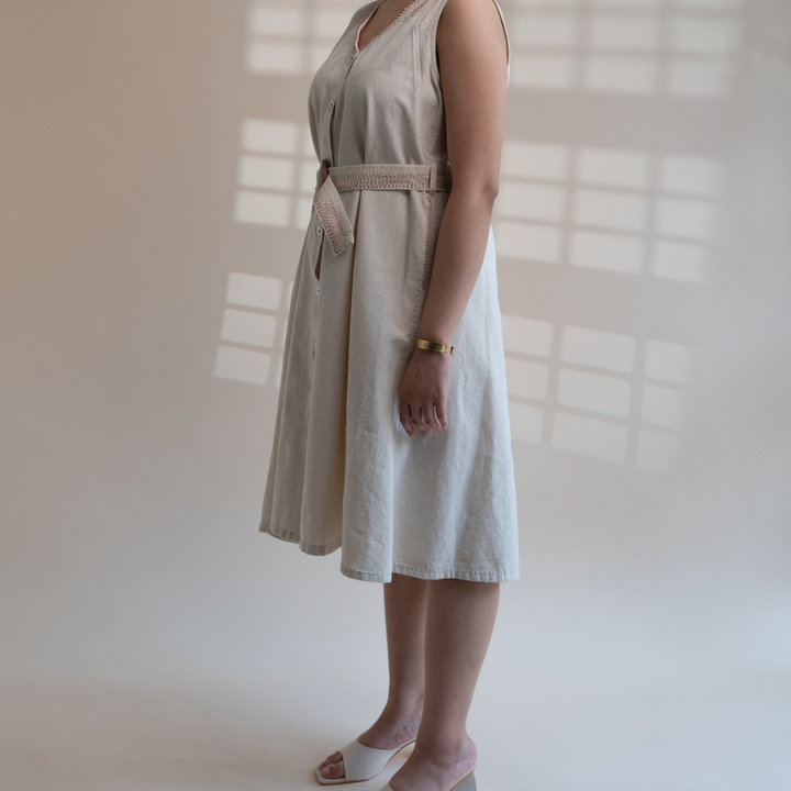 Ivory Trench Dress | Kantha Embroidered | Timeless Style for Every Day
