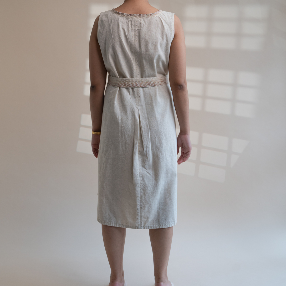 Ivory Trench Dress | Kantha Embroidered | Timeless Style for Every Day