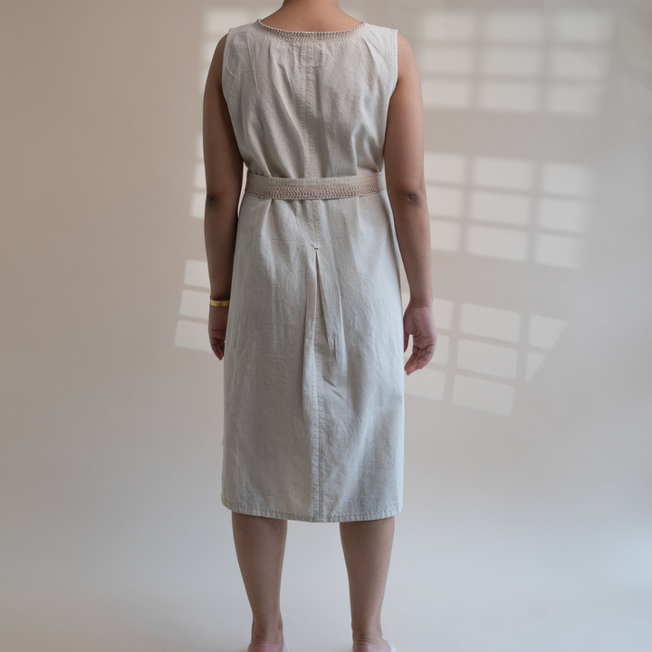 Ivory Trench Dress | Kantha Embroidered | Timeless Style for Every Day
