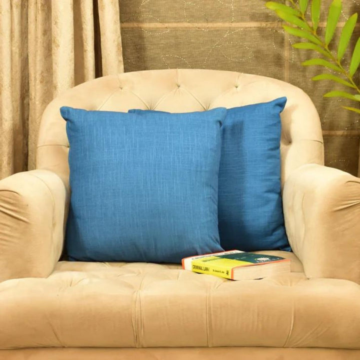 Jade Blue Cotton Cushion Cover | Living Room Decor | Set Of 2 | 16 x 16 Inch