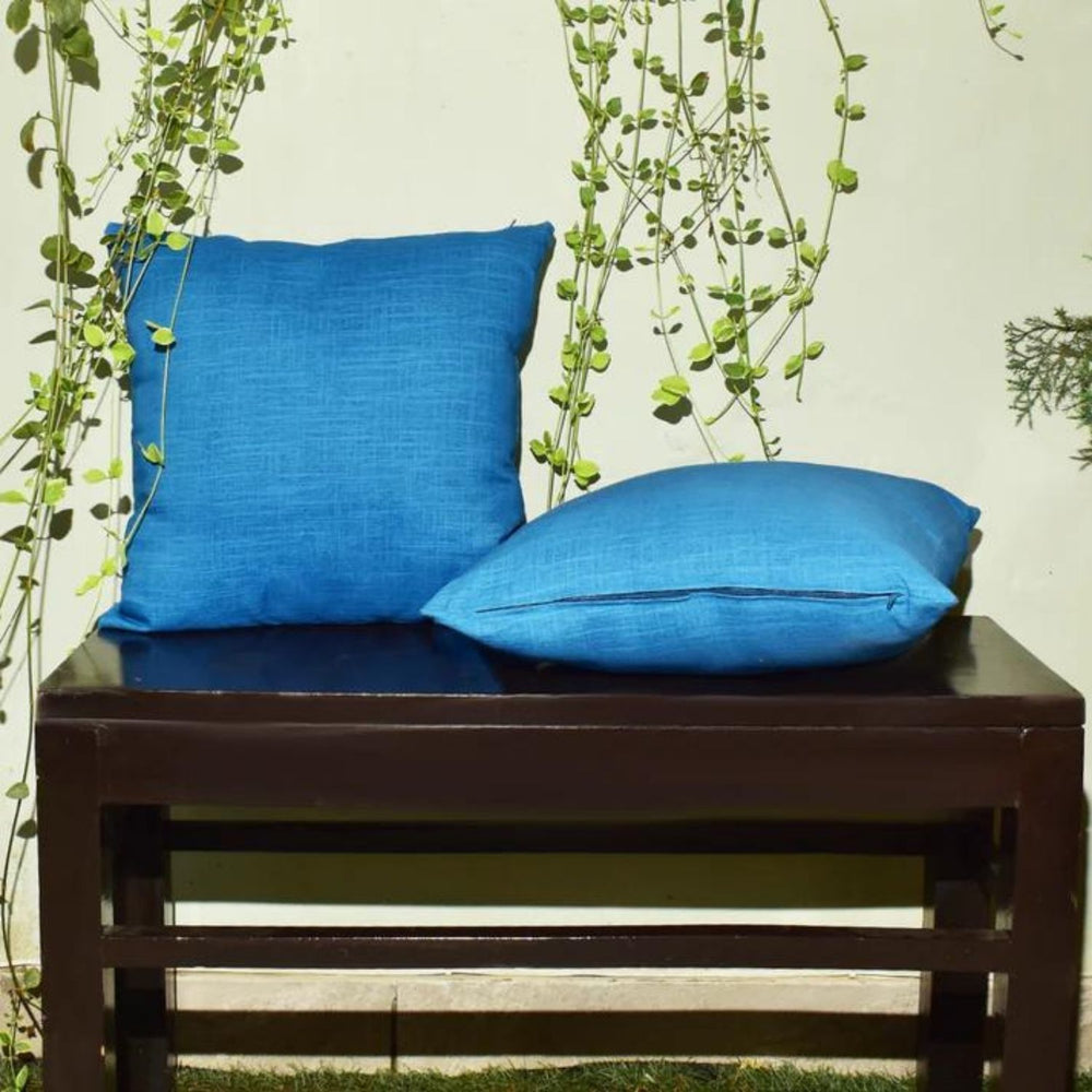 Jade Blue Cotton Cushion Cover | Living Room Decor | Set Of 2 | 16 x 16 Inch