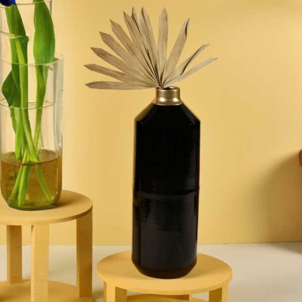 Udaan Black Metal Vase | Contemporary Table Accents | Centre Piece Decor | Hand-Crafted | 13 Inch