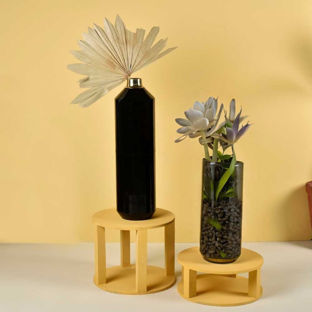 Black Metal Vase | Contemporary Table Accent | Centre Piece Home Decor