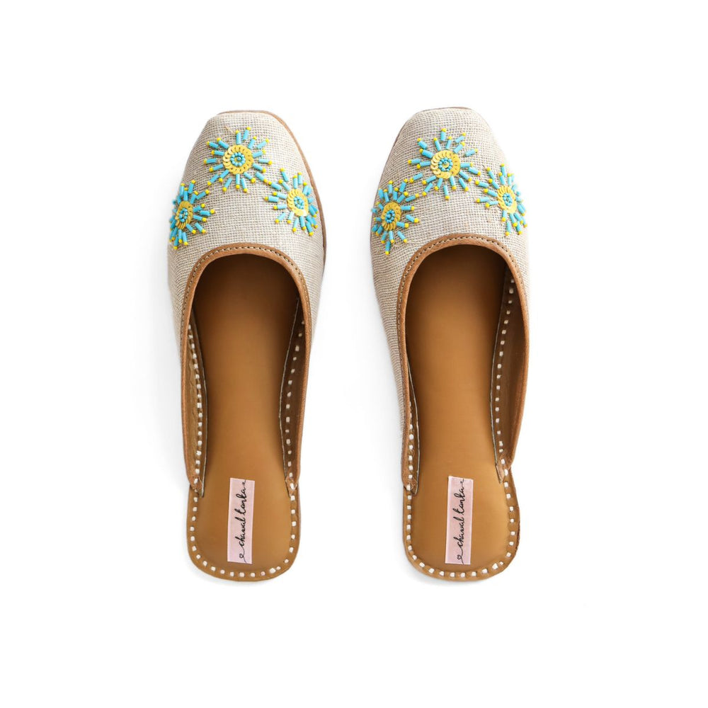 Jute Beige Women Jutti | Bead Embellished | Exquisite Craftsmanship