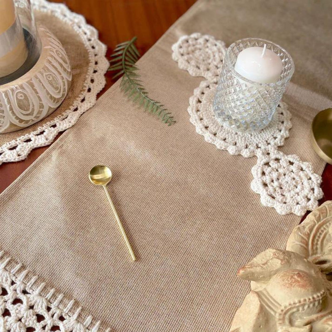 Jute Dining Table Runner | Beige | Hand Crochet Work  | 12" x 72" 