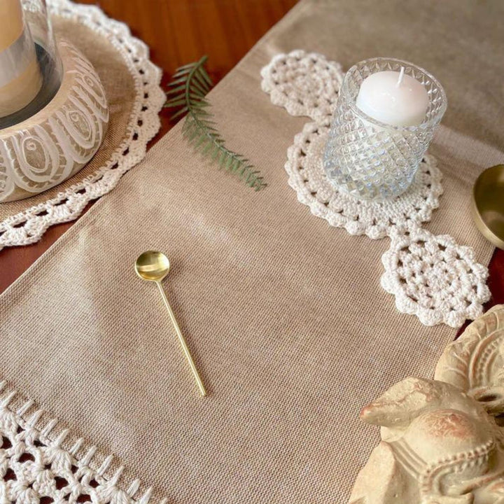Jute Dining Table Runner | Beige | Hand Crochet Work  | 12" x 72" 