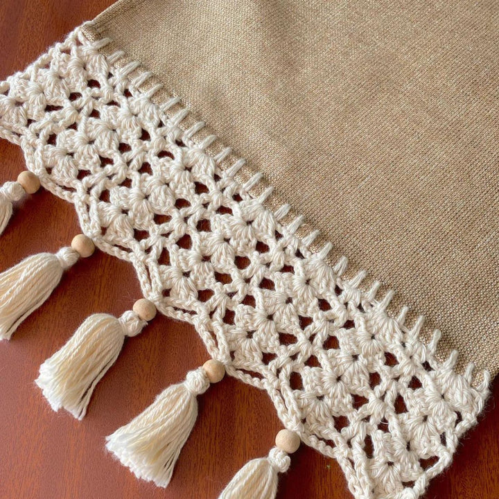 JJute Dining Table Runner | Beige | Hand Crochet Work  | 12" x 72" 