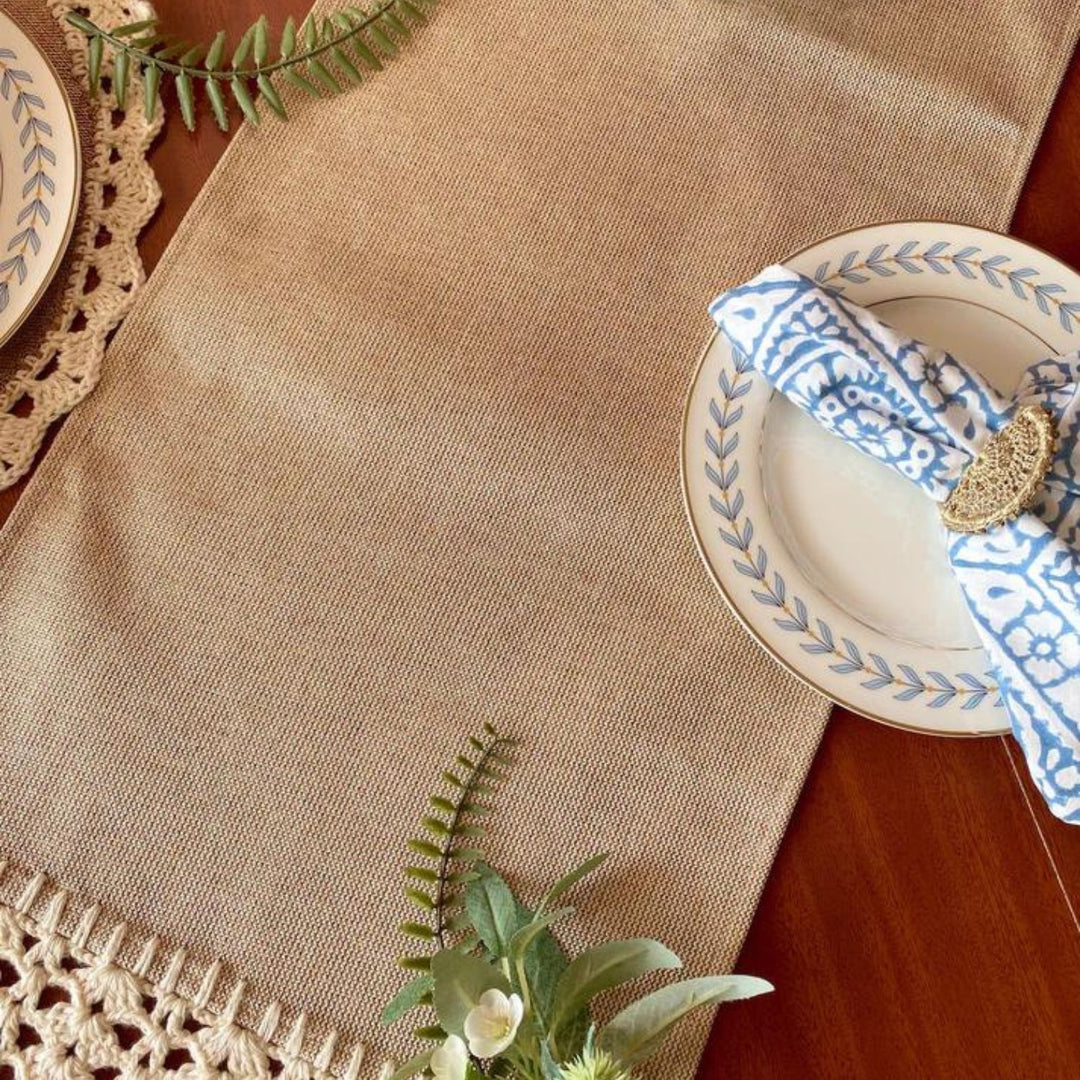 Jute Dining Table Runner | Beige | Hand Crochet Work  | 12" x 72" 