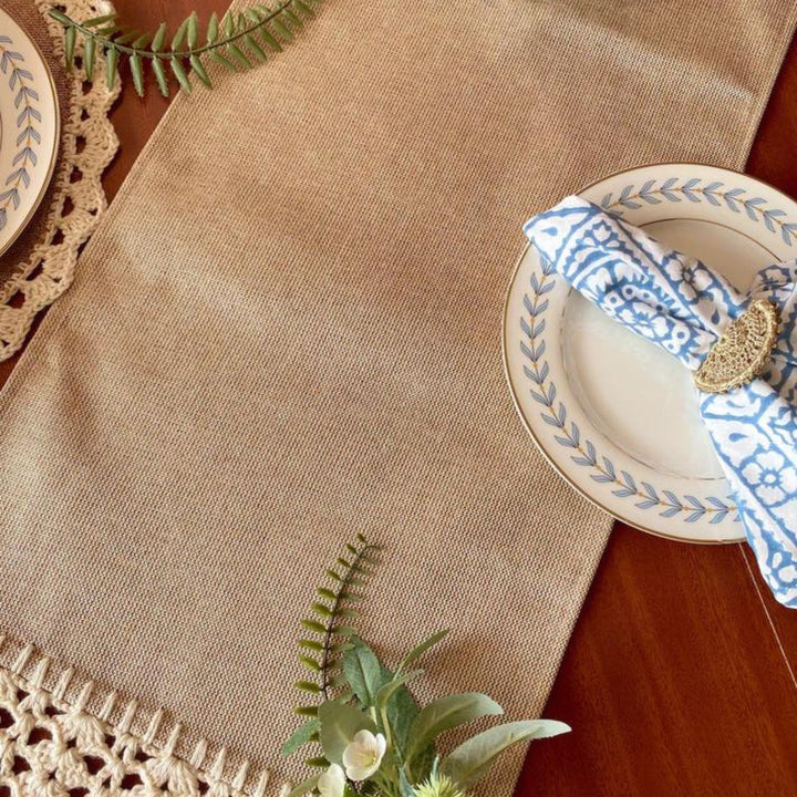 Jute Dining Table Runner | Beige | Hand Crochet Work  | 12" x 72" 