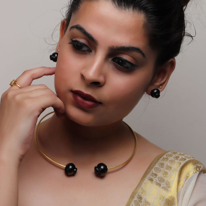 Kalash Neckpiece | Statement Jewellery | Black Pottery Crafted | Gold Plated