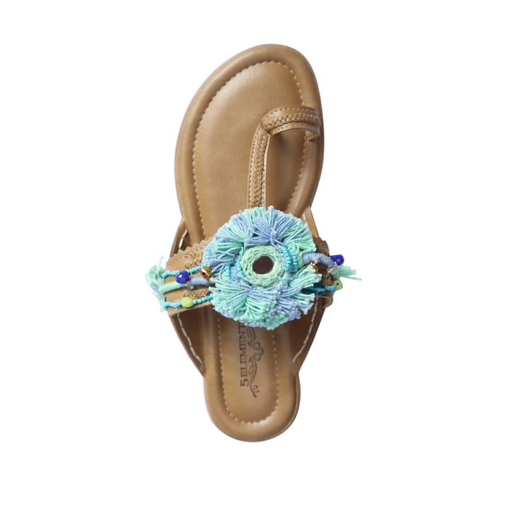 Khaki Kolhapuri | Made with Peppermint & Sea Green Thread