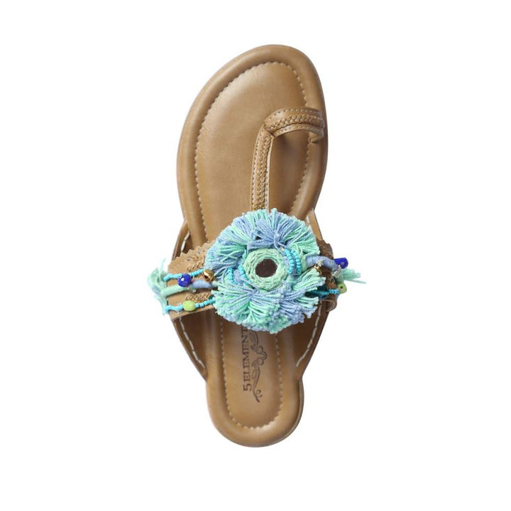 Khaki Kolhapuri | Made with Peppermint & Sea Green Thread