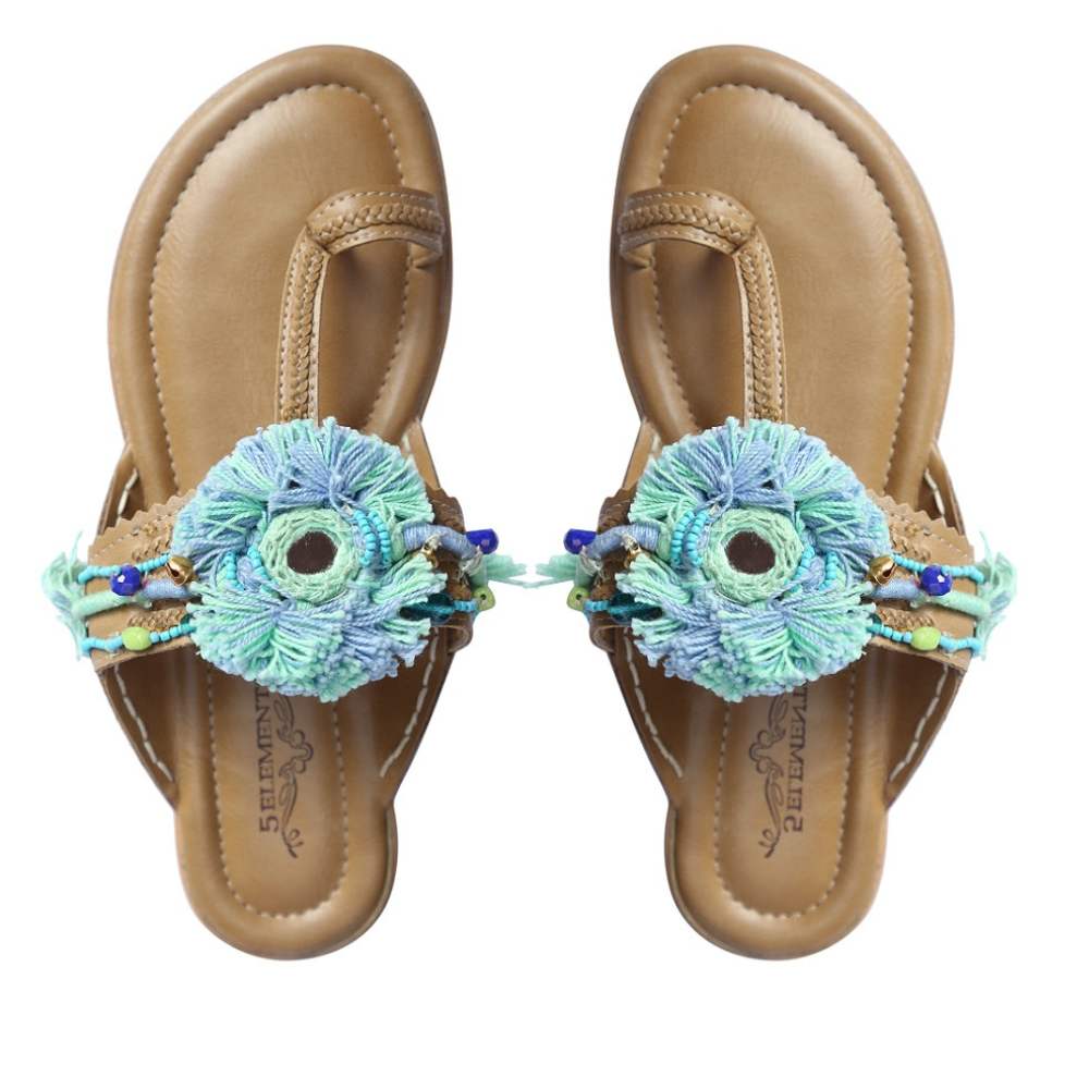 Khaki Kolhapuri | Made with Peppermint & Sea Green Thread