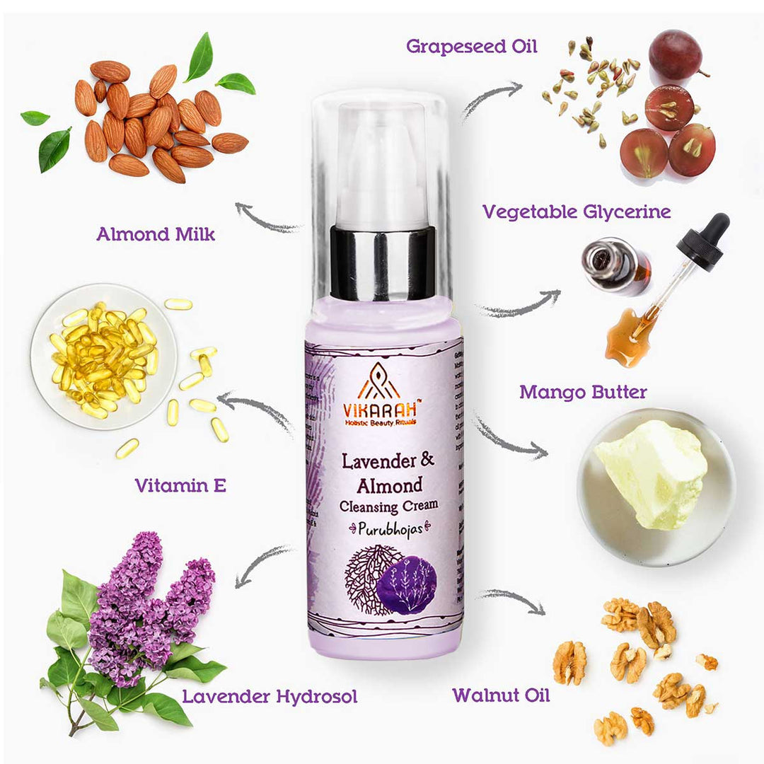 Lavender & Almond Cleansing Cream | For Dry, Sun-Damaged and Ageing Skin  | Ayurvedic Formulation | 40GM 