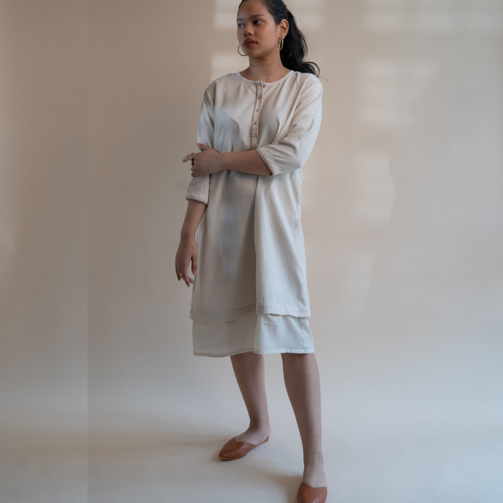 Layered Tunic Dress | Hand Crafted | Classic Ivory | Relaxed Elegance