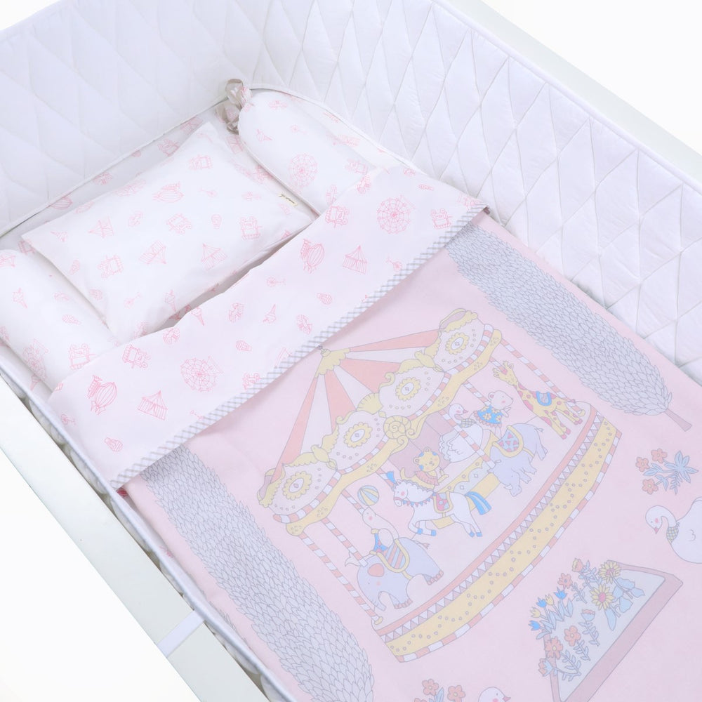 Light Pink Cot Dohar Bedding Set For Babies | Soft Cotton | Set Of 5