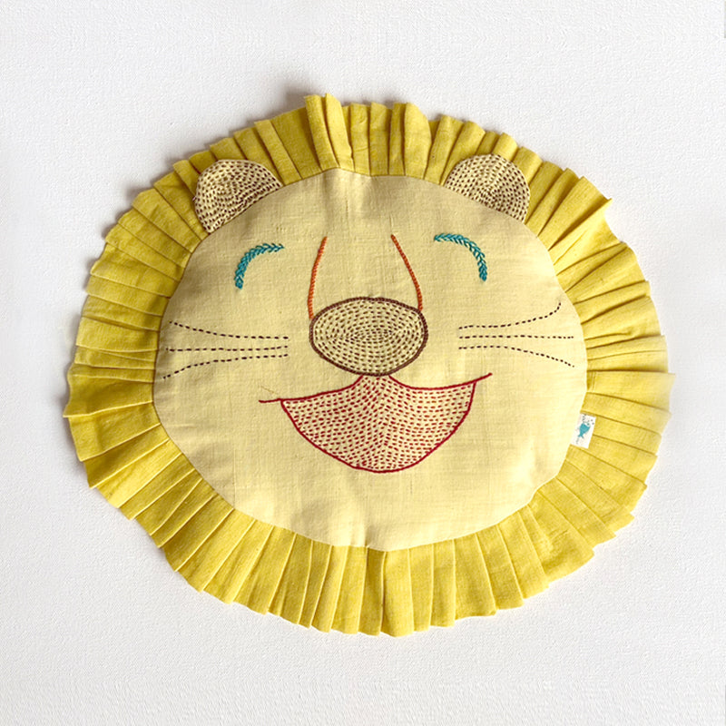 Lion Shape Mustard Seed Filled Pillow | Soft Cotton | Hand-Embroidered