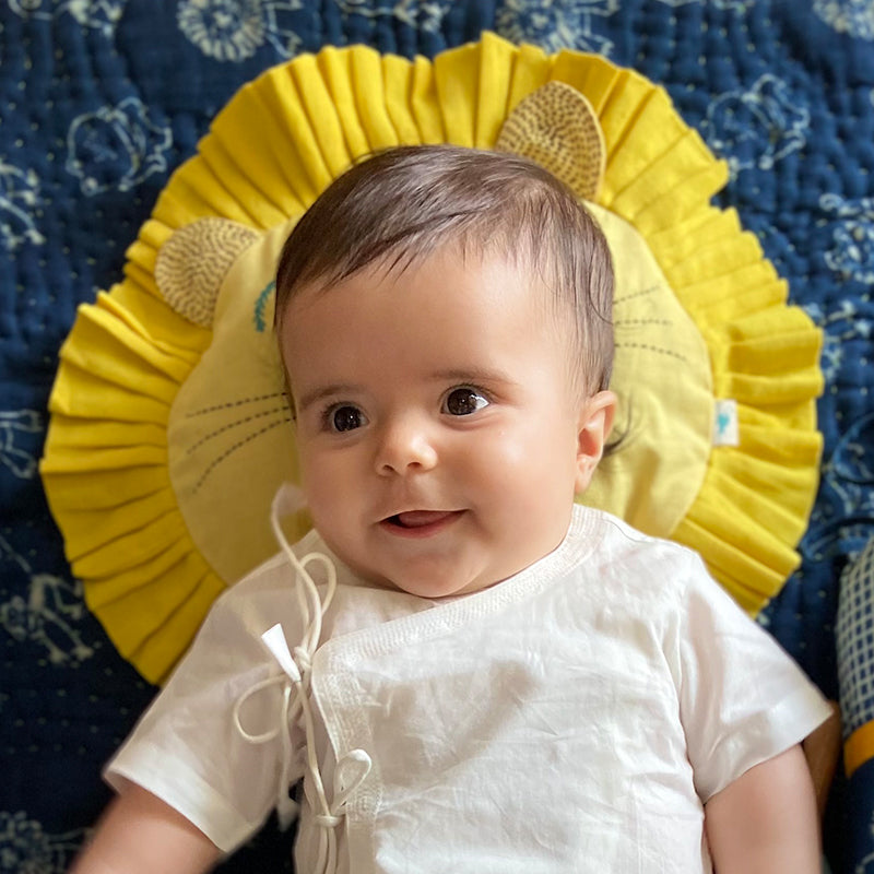 Lion Shape Mustard Seed Filled Pillow | Soft Cotton | Hand-Embroidered