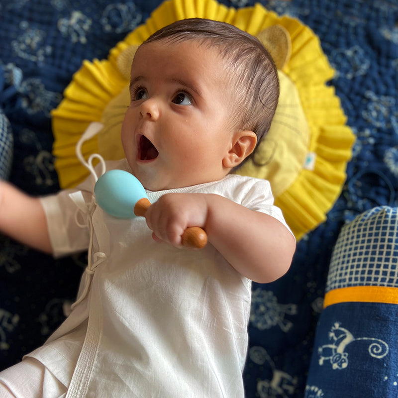 Lion Shape Pillow And Maracas Toy | Hand-Crafted | Newborn Baby Gift Set