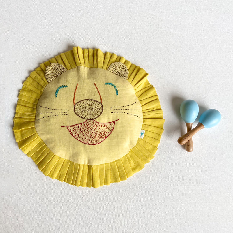 Lion Shape Pillow And Maracas Toy | Hand-Crafted | Newborn Baby Gift Set