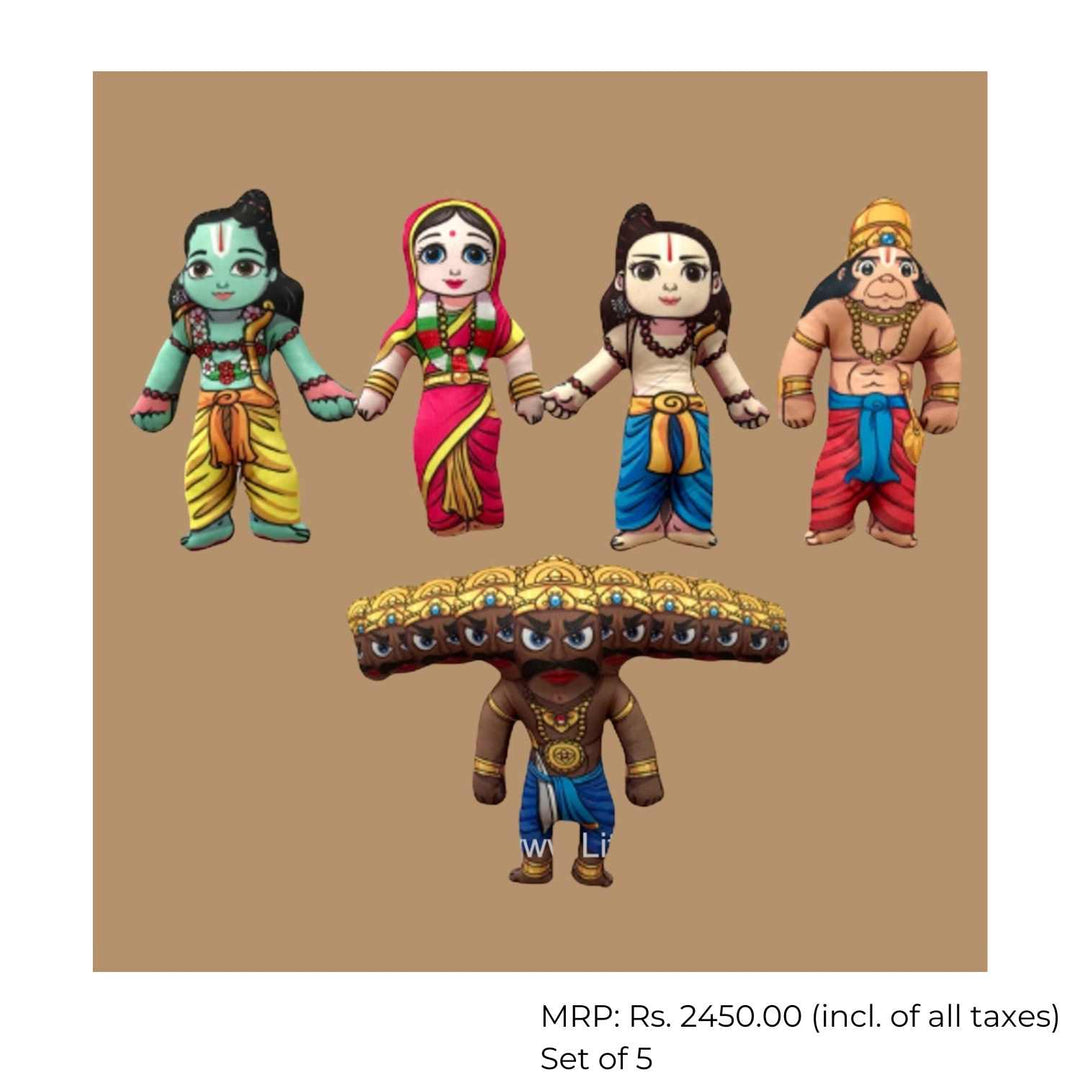 Ramayana Plush Dolls | Indian Mythological Toys | Handcrafted | Set Of 5