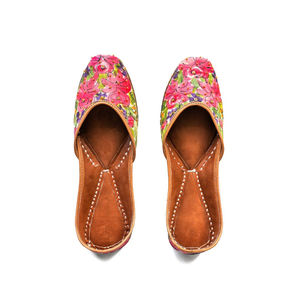 Lotus Women Jutti | Hand Painted & Embroidered | Pink