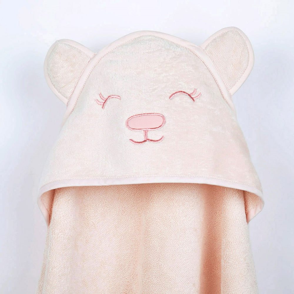 Grrly Bear Hooded Bath Towel For Kids | Organic Cotton Soft | Sustainable | Pink