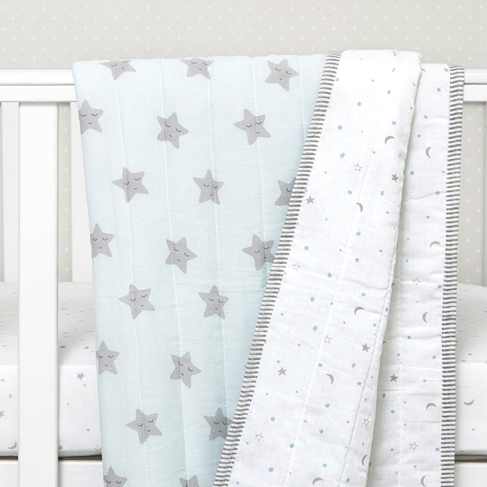 Blue Soft Quilt Blanket For Babies | Nursery Essential | 100%Organic | Sustainable | 42 x 42 Inches