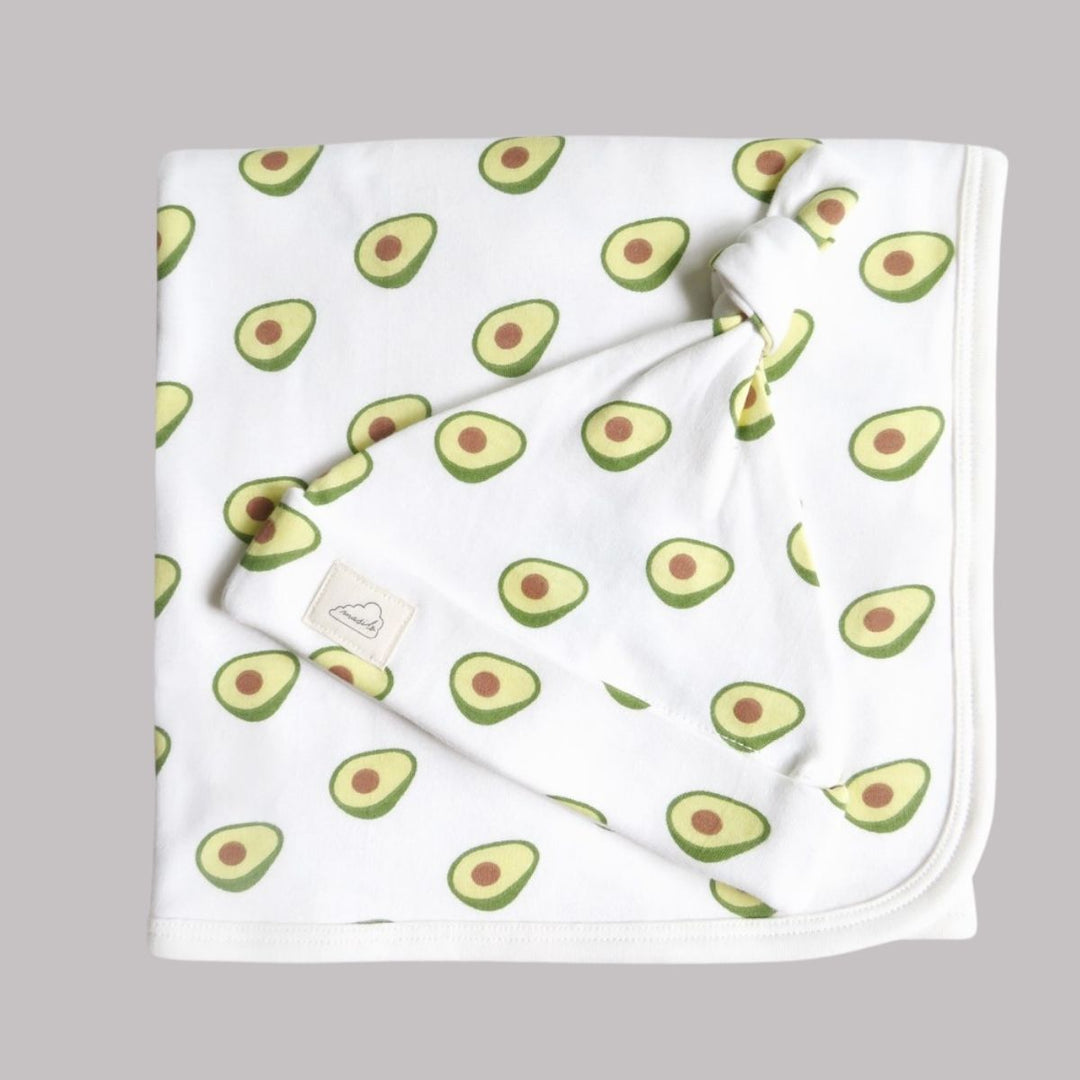 Avocado Print Newborn Snuggle Bundle For Babies | 100% Organic Cotton | White