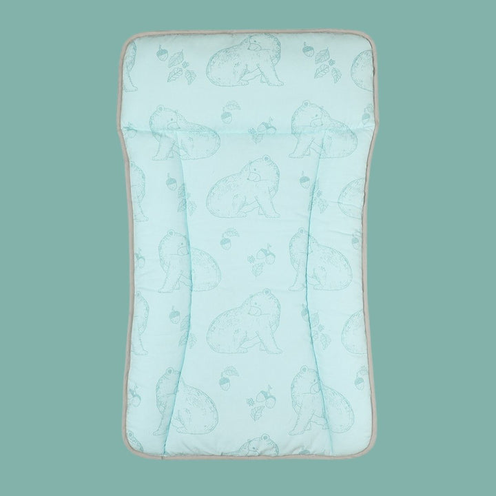 Hand-Crafted Bear Print Changing Mat For Babies | Baby Essentials | Organic Cotton | Light Blue