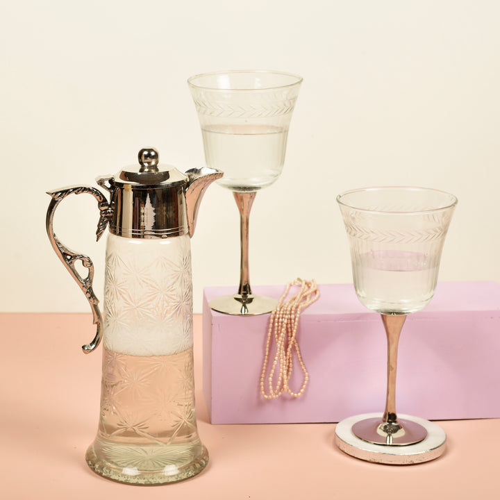 Jug and Goblets Set | Barware | Dining Decor | Artistic | Ideal Gift | Nickel Finish