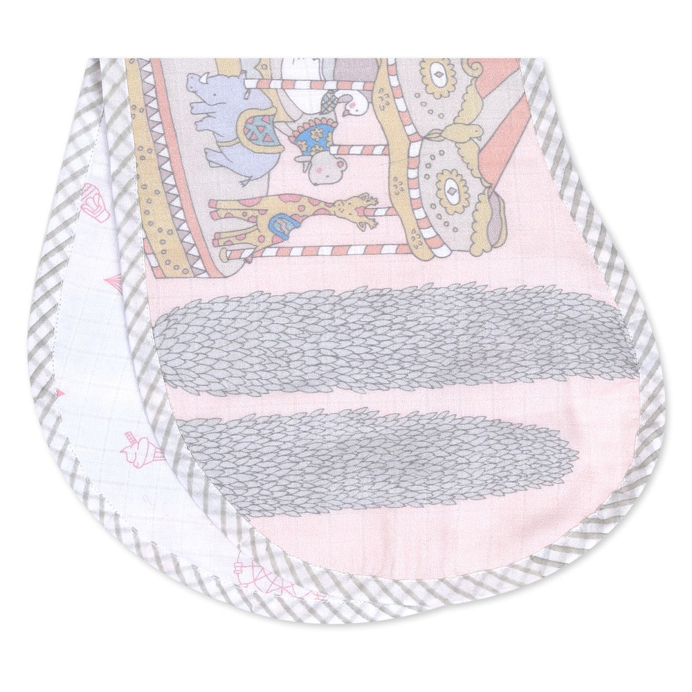 Printed Carnival All-In-One Burp & Bib Cloth For Babies | Organic Cotton Muslin | Pink