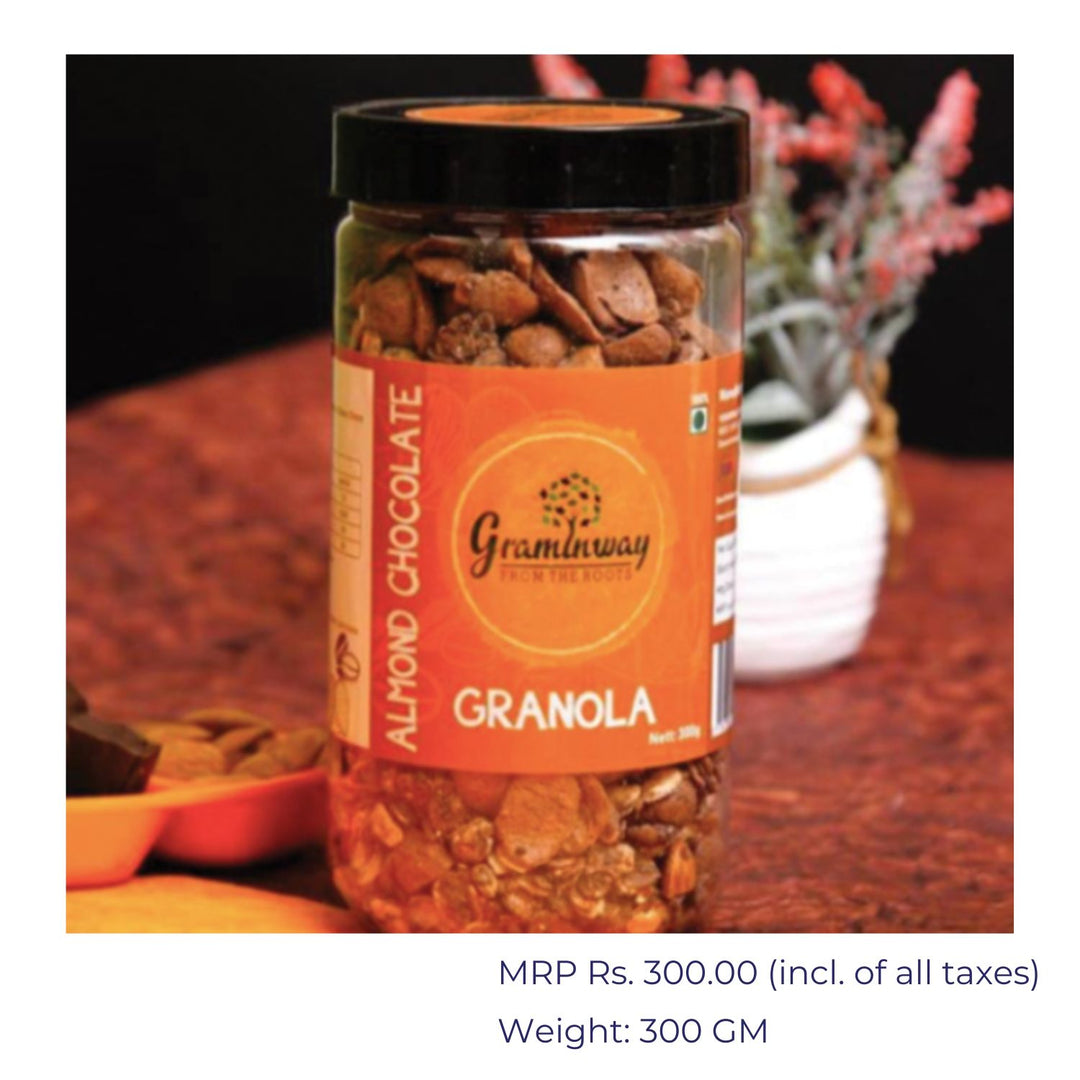 Almond Chocolate Granola | Delicious & Low Fat Breakfast Cereal | Bottle of 300 GM