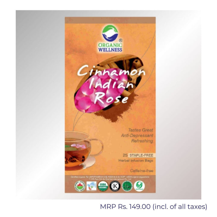 Cinnamon Indian Rose Herbal Tea | Caffeine-Free | 25 Staple Free Tea Bags