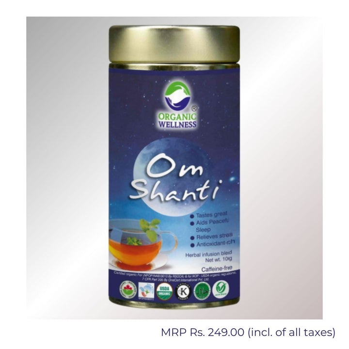 Om Shanti Herbal Tea | Stress Reliver | Tin Pack Of 100 GM