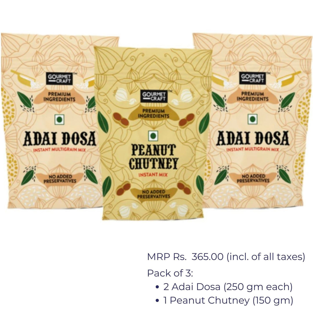 Adai Dosa And Instant Peanut Chutney Pack of 3 | Easy Cook | Protein Rich