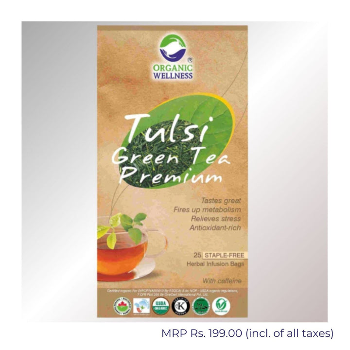 Tulsi Green Tea Premium | Green Tea & Tulsi | Stress-Relieving | 25 Teabags